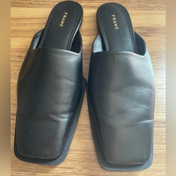 Frame Denim Black Leather Mules - Picture 1 of 7